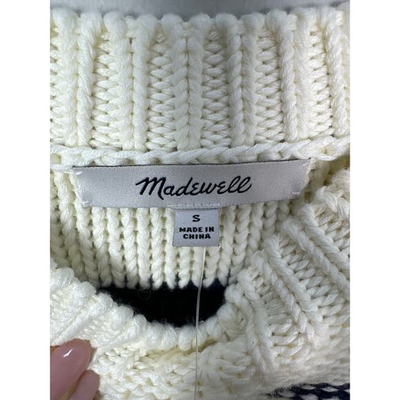 Madewell NWT Women’s Cotton Crewneck Ivory and Navy Blue Stripe Sweater size S - Picture 3 of 10